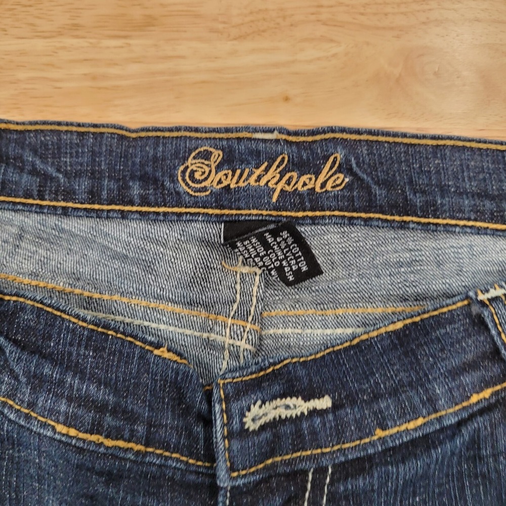 Southpole Womens 13 Flare Jeans Embroidered Pockets Mid Rise Denim Blue - Picture 7 of 14